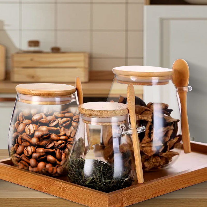 Coffee Tea Sugar Container Set - 34oz gelas tertutup dengan sendok dan