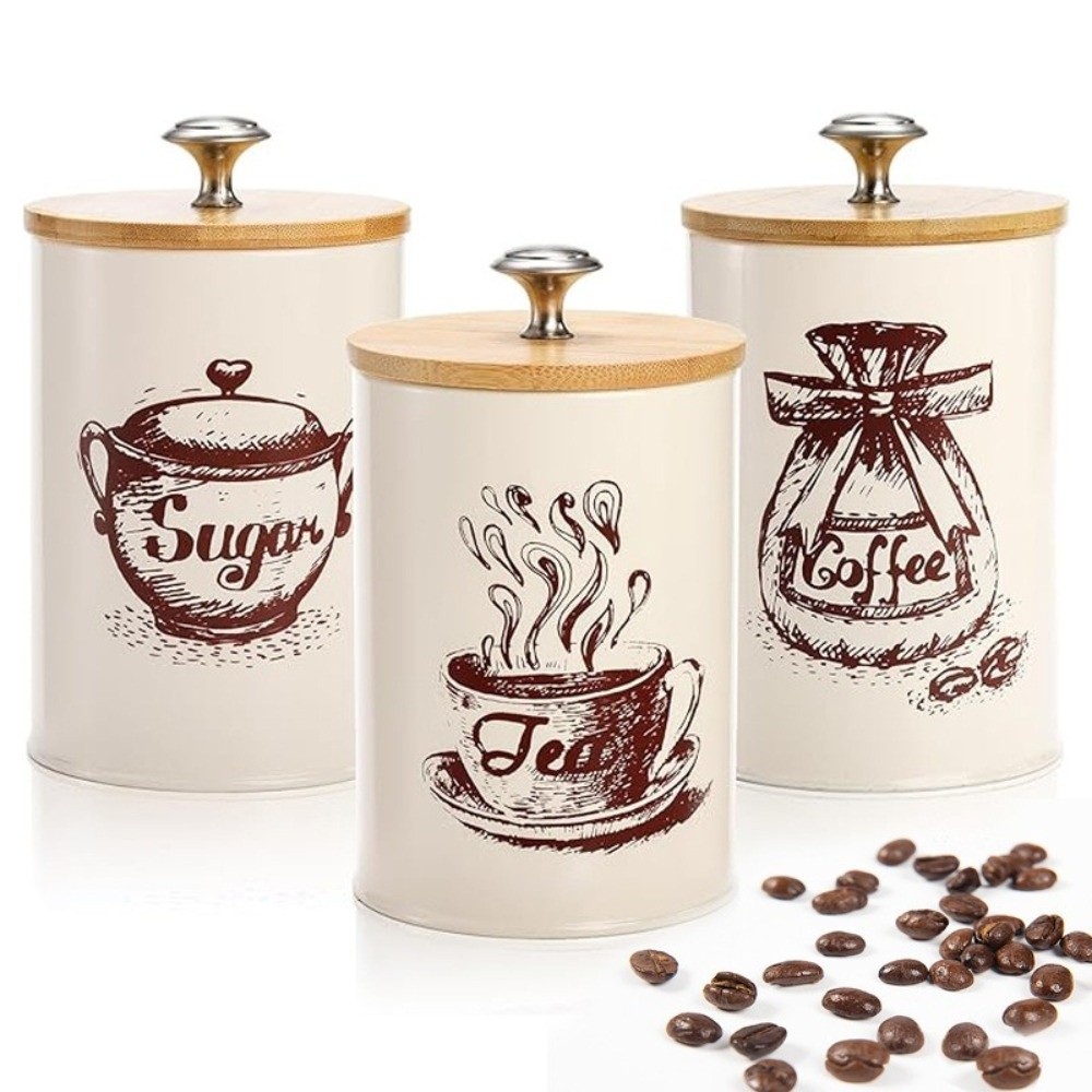 Coffee Tea Sugar Container Set - 3 Buah Set Kaleng Kopi Logam