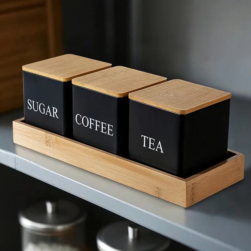 Tea Coffee Sugar Container - 3 buah/set, 500 ml, warna putih
