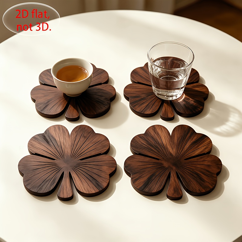 Coffee Tea And Sugar Set - 4Pcs Alas Gelas Kayu 2D Bentuk