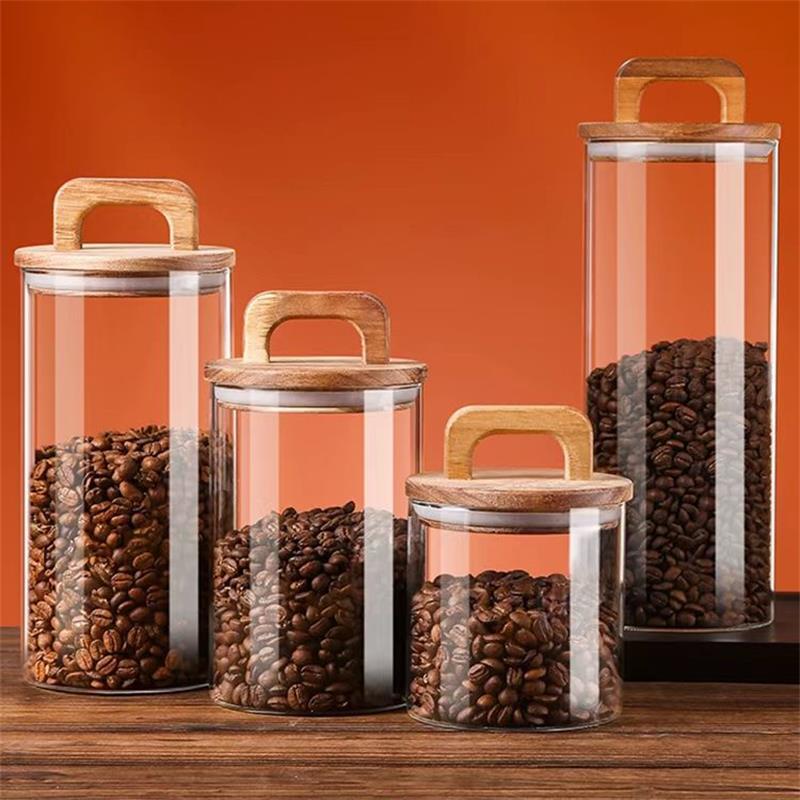 Tea Coffee Sugar Container - Stoples kaca bening dengan tutup bambu