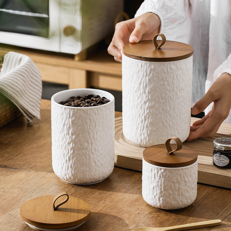 Coffee Tea Sugar Container Set - Stoples Keramik Bermotif Batu untuk Menyimpan