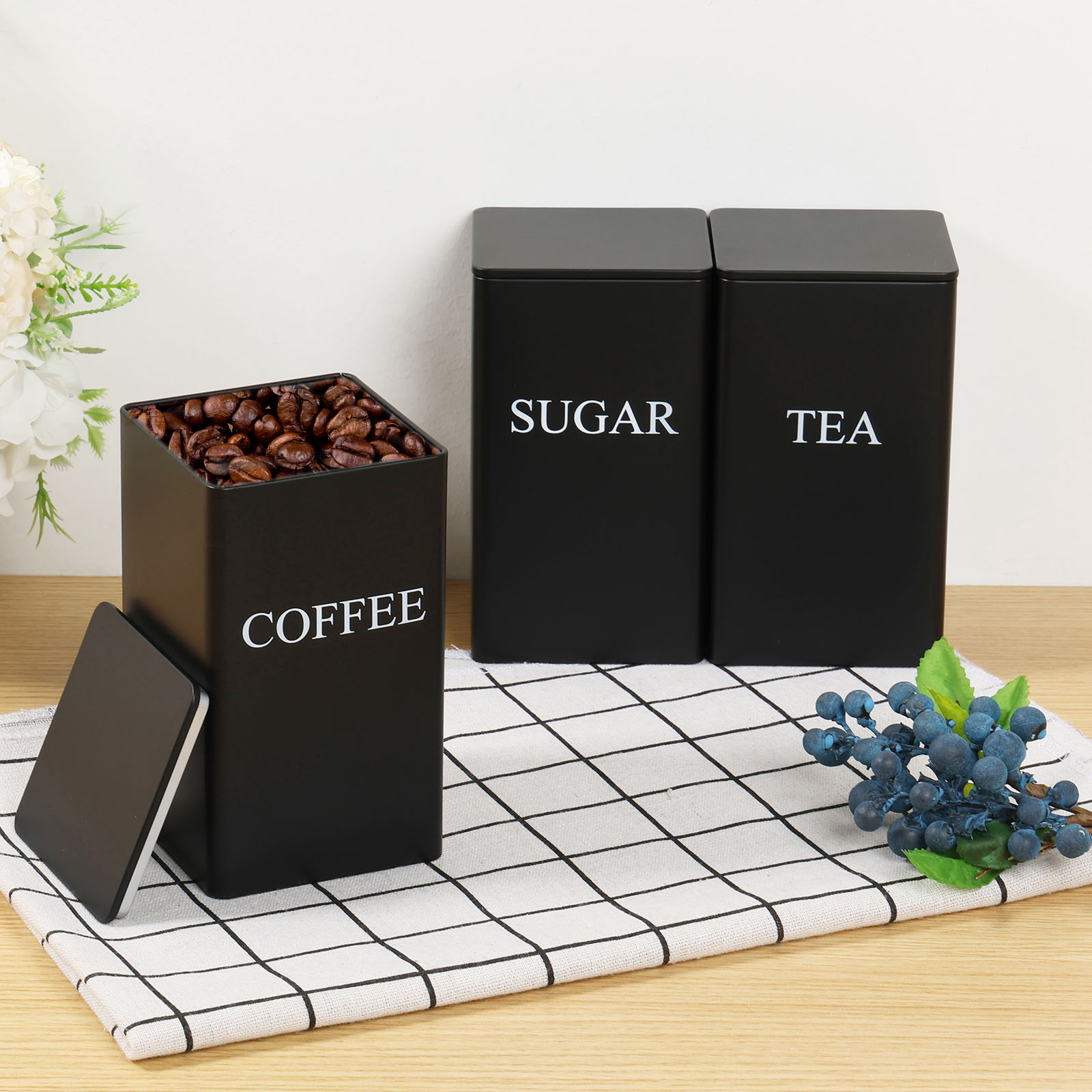 3 buah kaleng penyimpanan biji - Coffee Tea Sugar Container Set ulasan dan harga