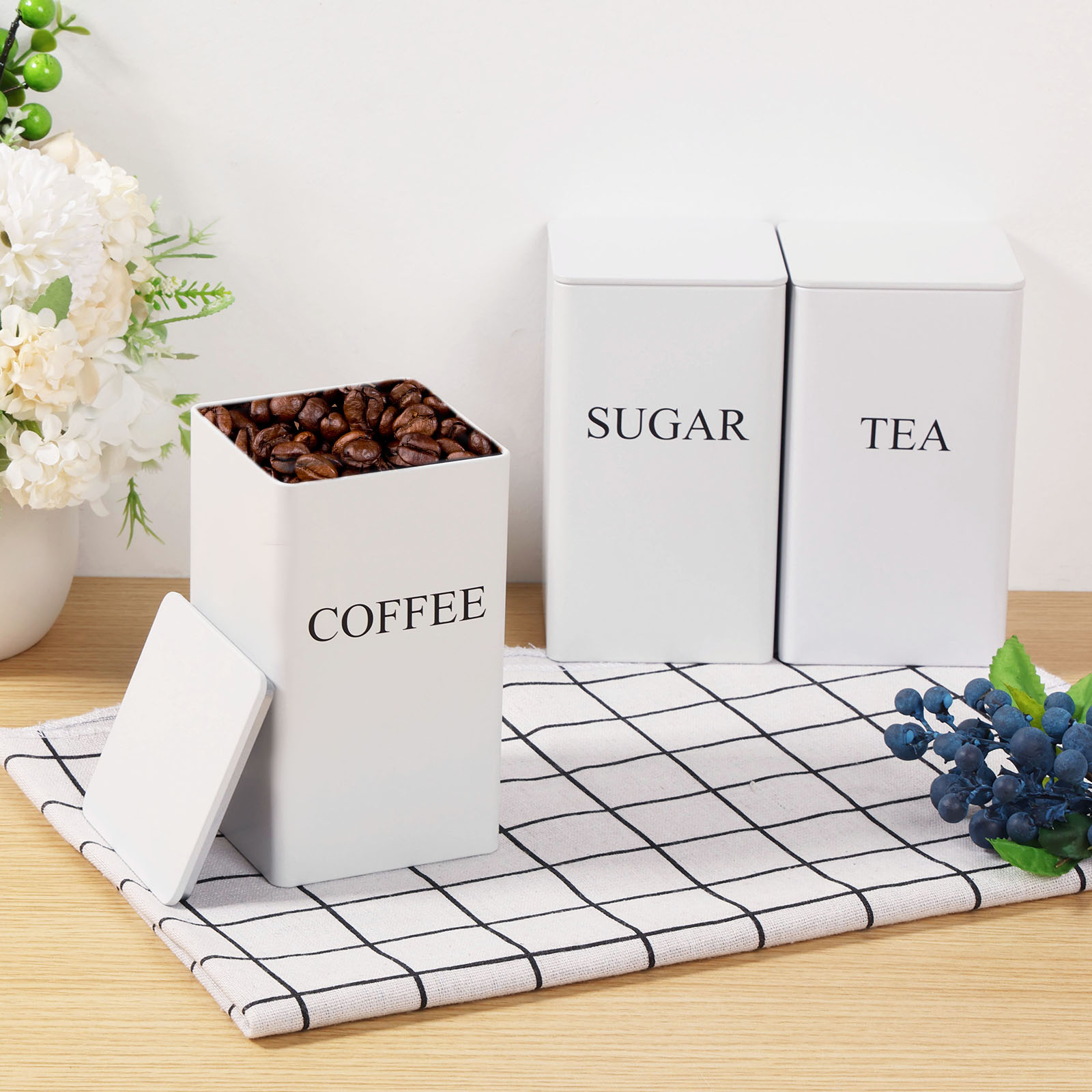 3 buah kaleng penyimpanan biji - Coffee Tea Sugar Container Set ulasan dan harga