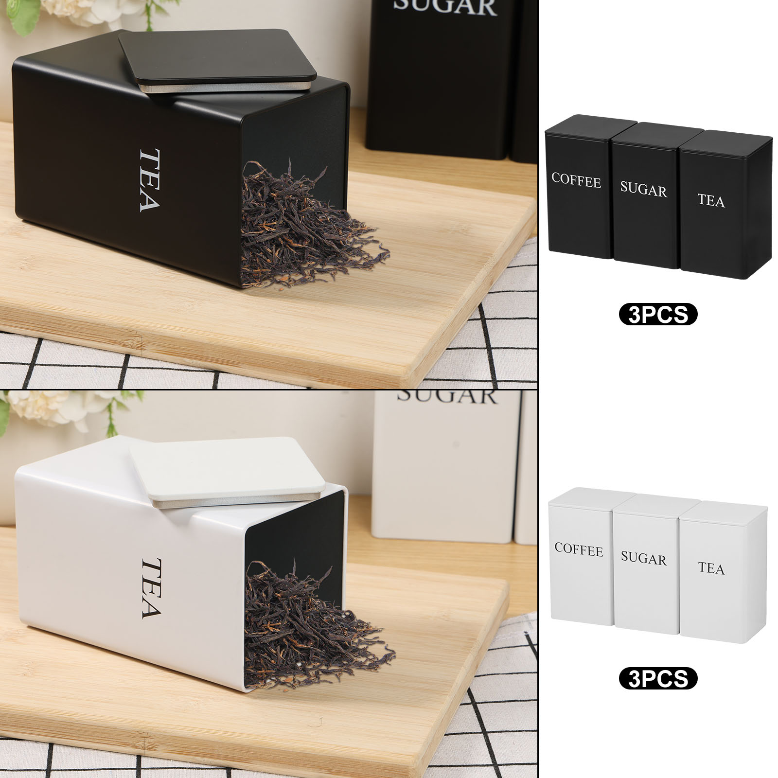 3 buah kaleng penyimpanan biji - Coffee Tea Sugar Container Set ulasan dan harga
