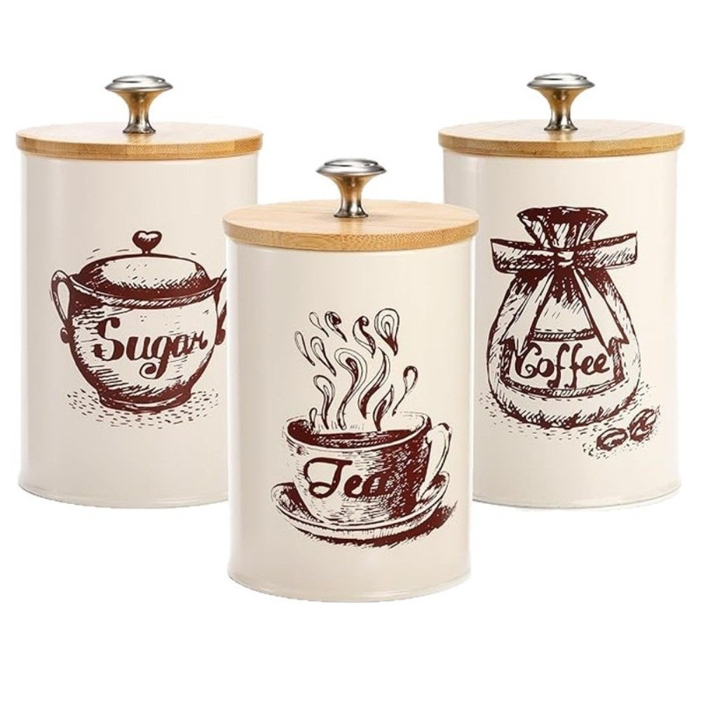 3 Buah Set Kaleng Kopi Logam K - Coffee Tea Sugar Container Set ulasan dan harga