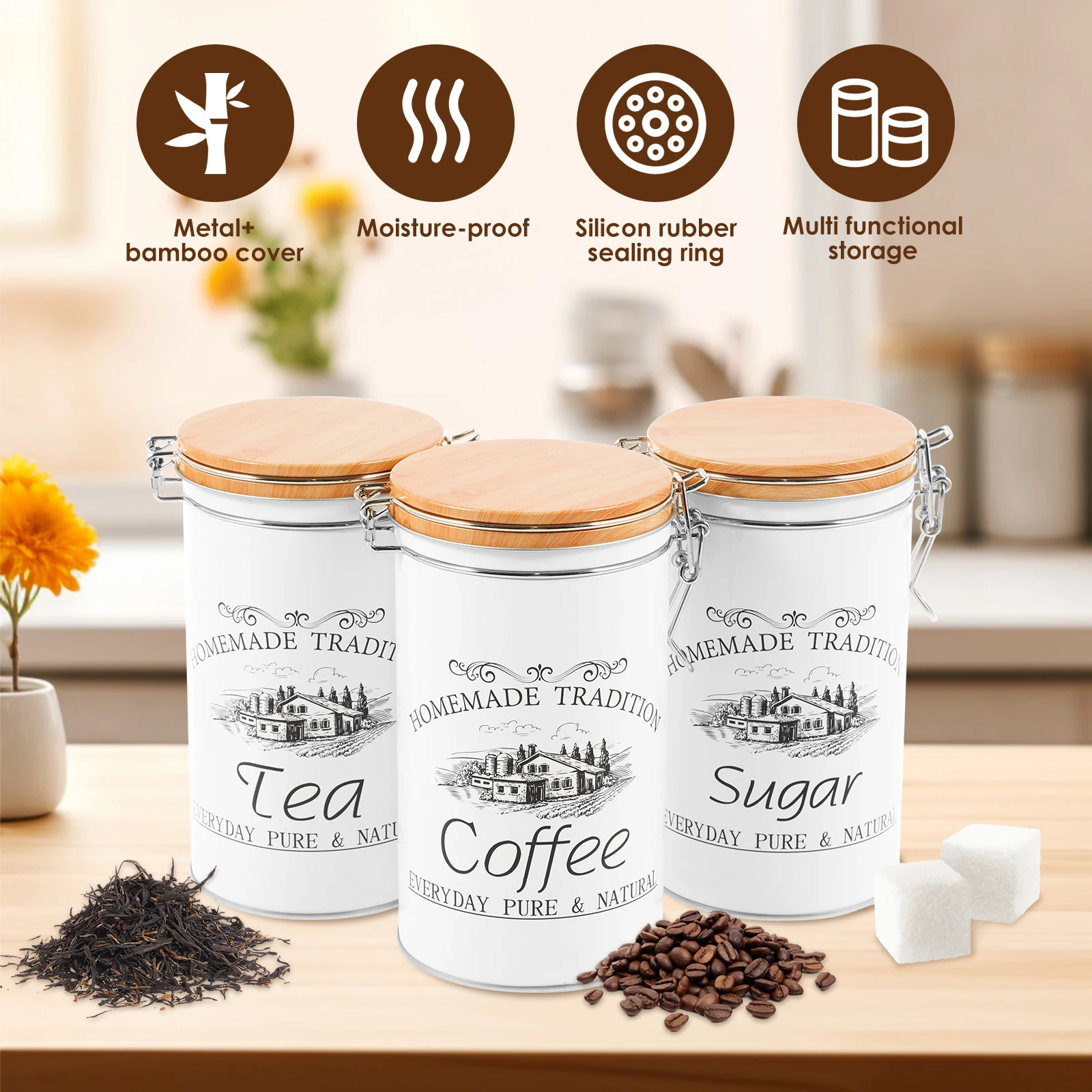 3 Buah/Set Wadah Teh Kopi Gula - Tea Coffee Sugar Container ulasan dan harga