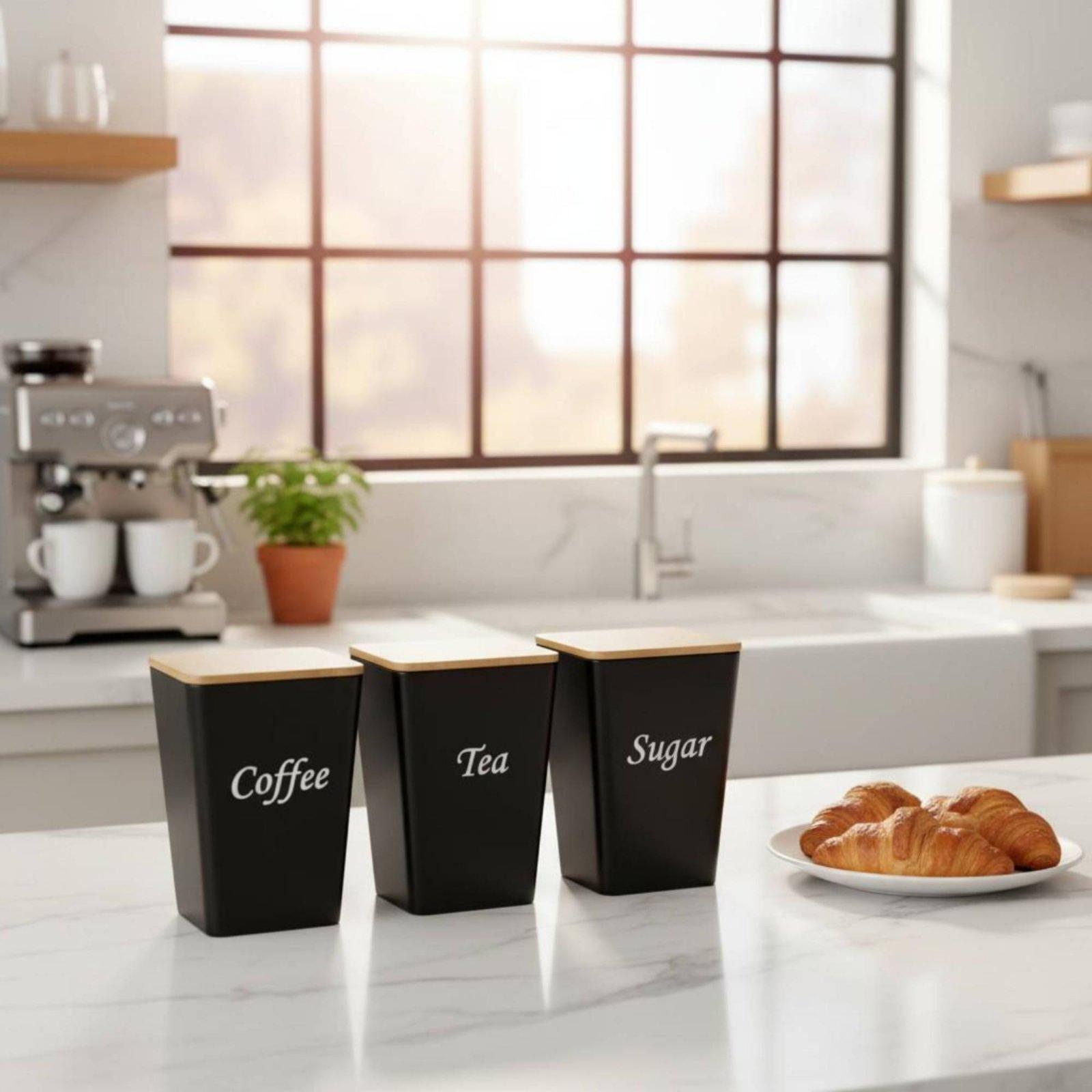 Set Wadah Logam dengan Tutup B - Coffee Tea Sugar Container Set ulasan dan harga