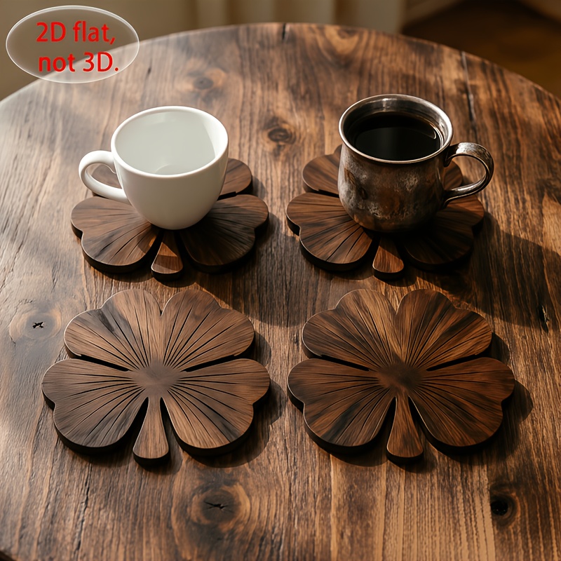 4Pcs Alas Gelas Kayu 2D Bentuk - Coffee Tea And Sugar Set ulasan dan harga