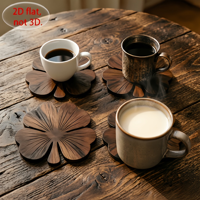 4Pcs Alas Gelas Kayu 2D Bentuk - Coffee Tea And Sugar Set ulasan dan harga